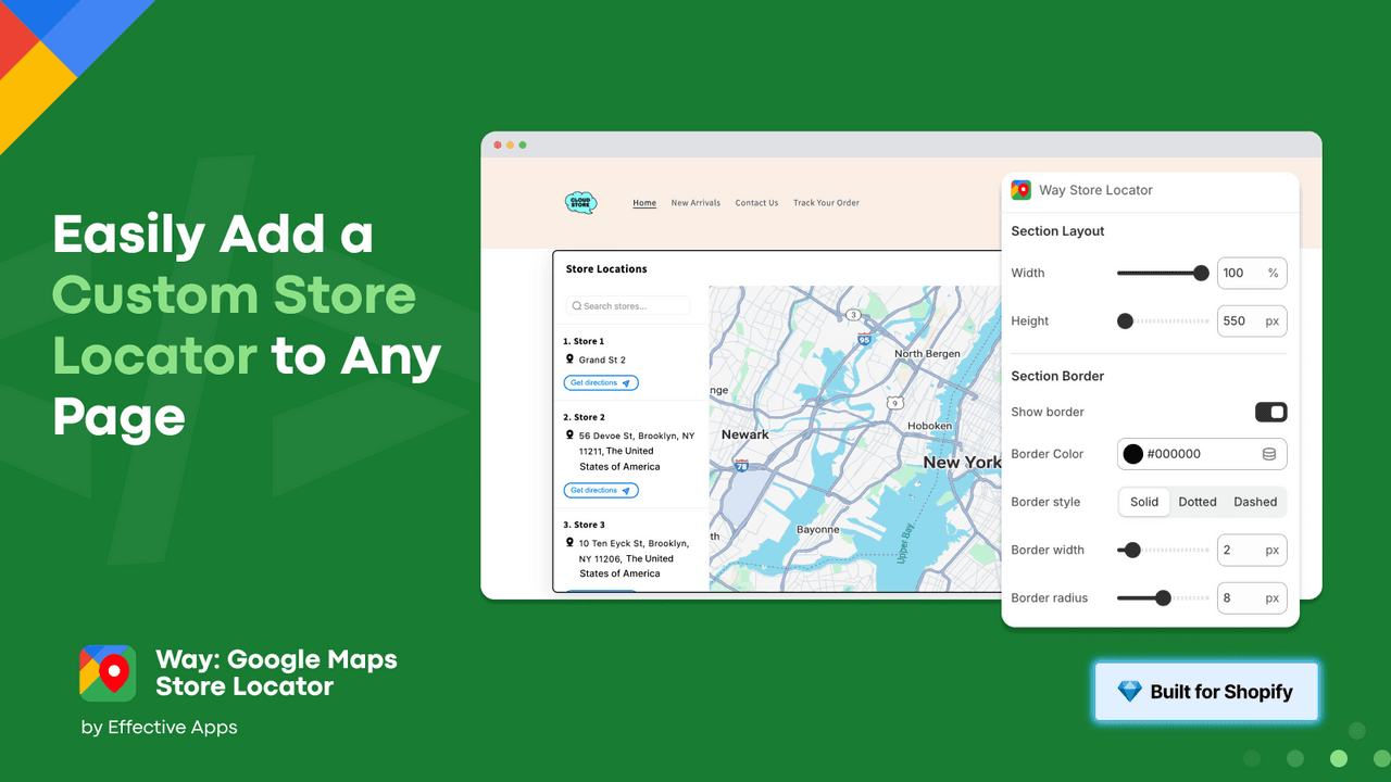 Way store locator with map directions and navigation to stores.