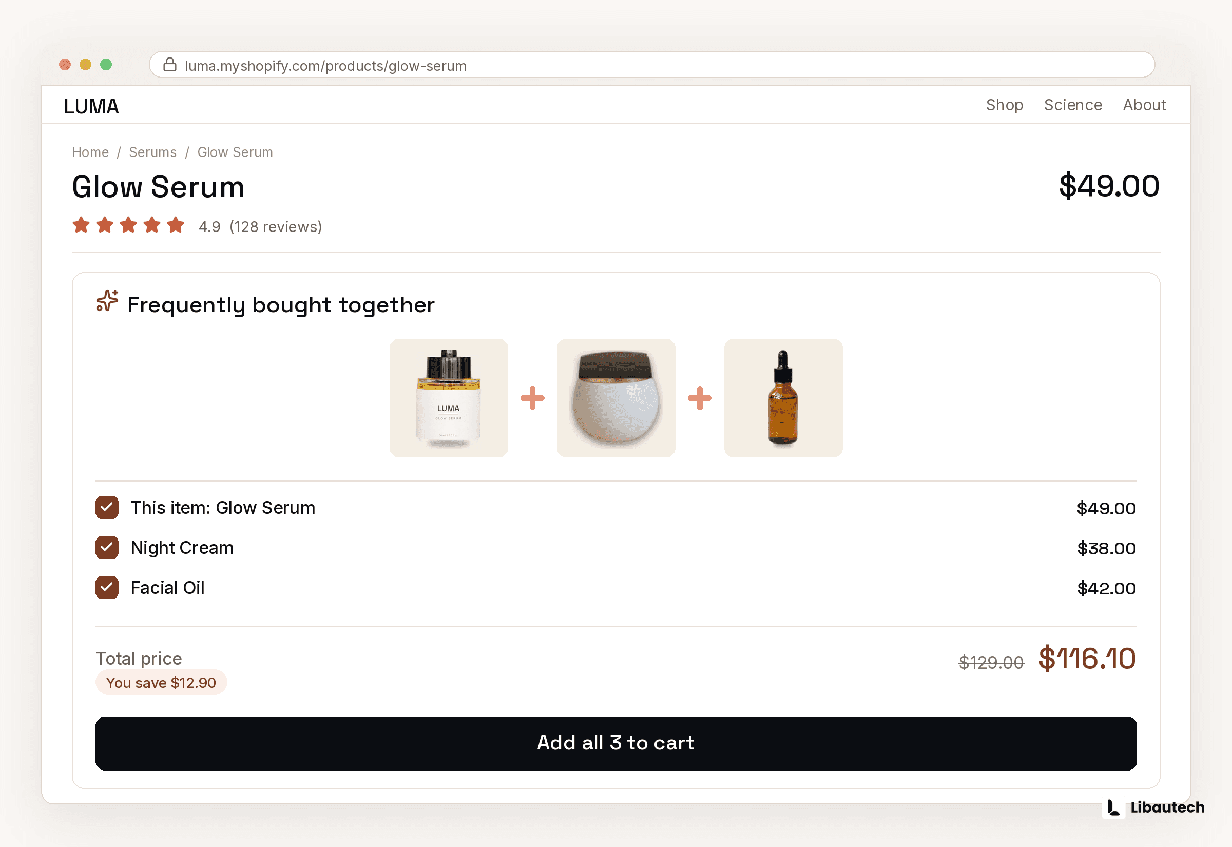 A frequently bought together upsell widget on a Shopify product page